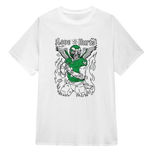 Jalen Hurts Love Hurts Philadelphia Eagles Shirt 140 - Picture 1 of 5